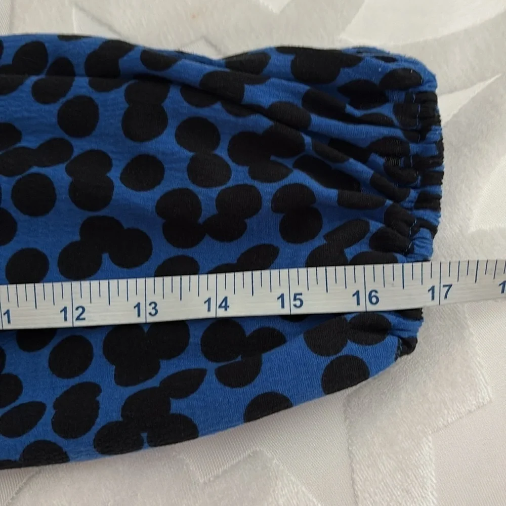 Ava & Viv Blue and Black Polka Dot Tie Front, Long  Sleeve Blouse. Size 2X=20/22